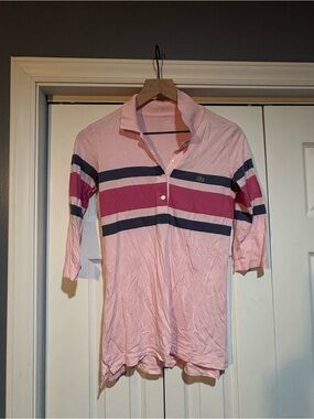 Viintage Lacoste Pink Polo with Navy and Magenta Stripes
